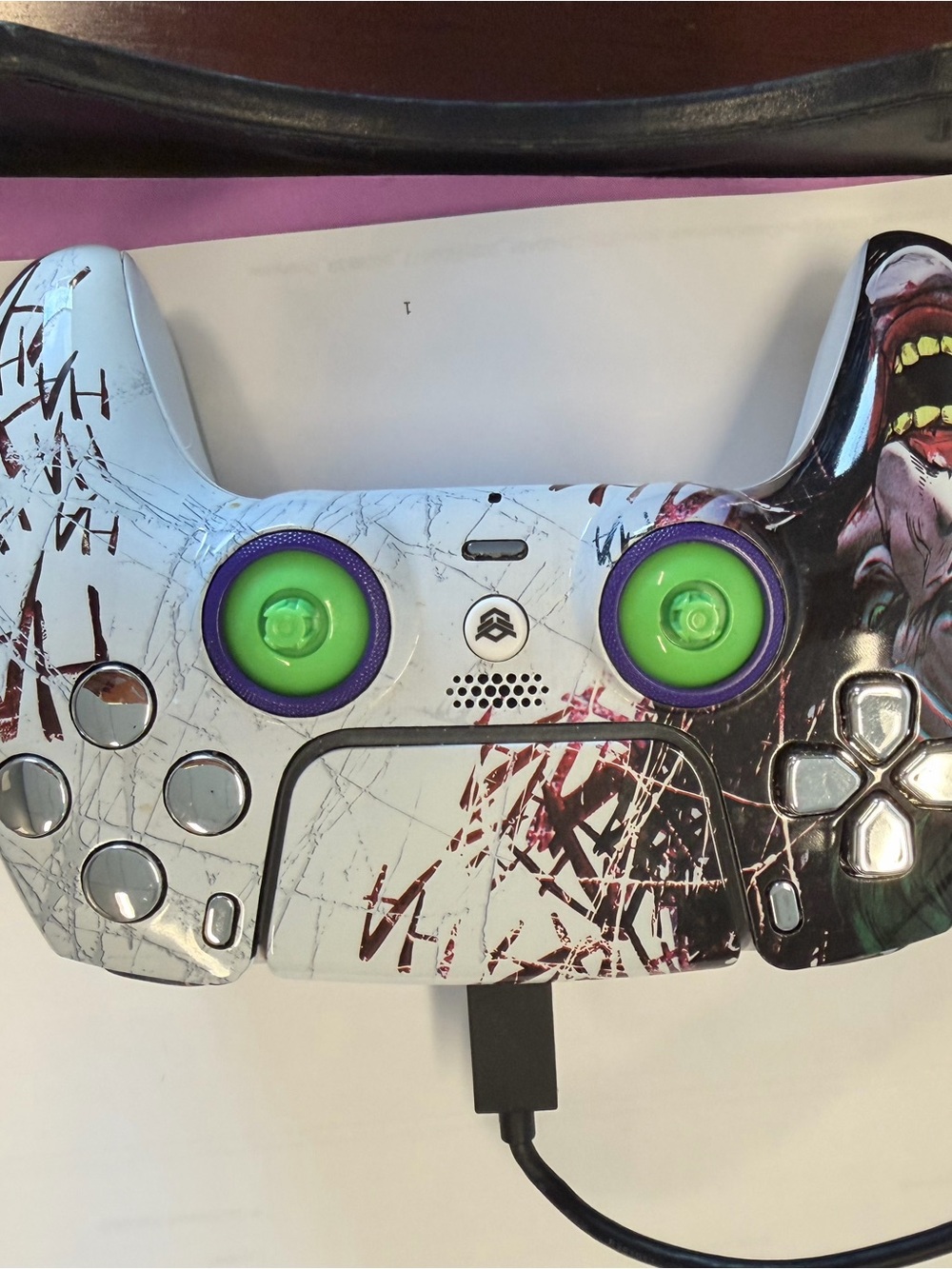 Sony White Graphic Wireless Controller with Green Thumb Grips